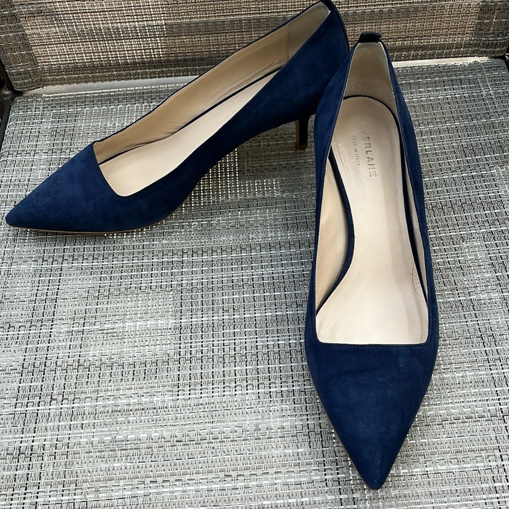 EVERLANE LADIES BLUE SUEDE HEEL SHOES-10.5-EUC